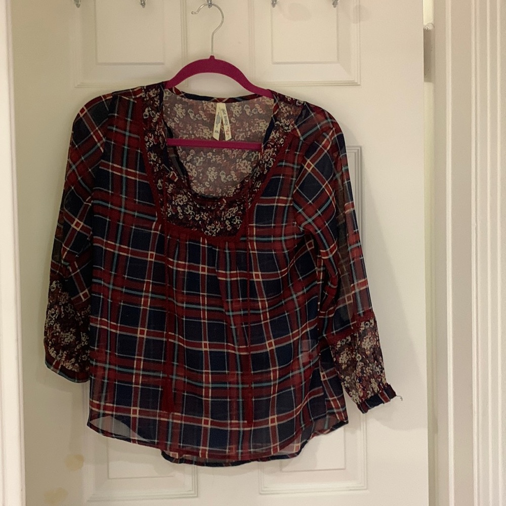 Plaid Floral Blouse
